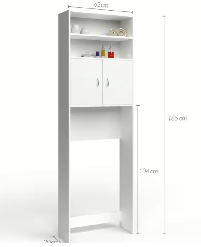 Casaria Wasmachinekast Neapel – Voorzien Van Drie Planken En Deuren Met Magneetsluiting En Wandmontage Kantelbeveiliging – Voor Badkamer En Bijkeuken – Wit Mdf-spaanplaat – 185x63x20 cm