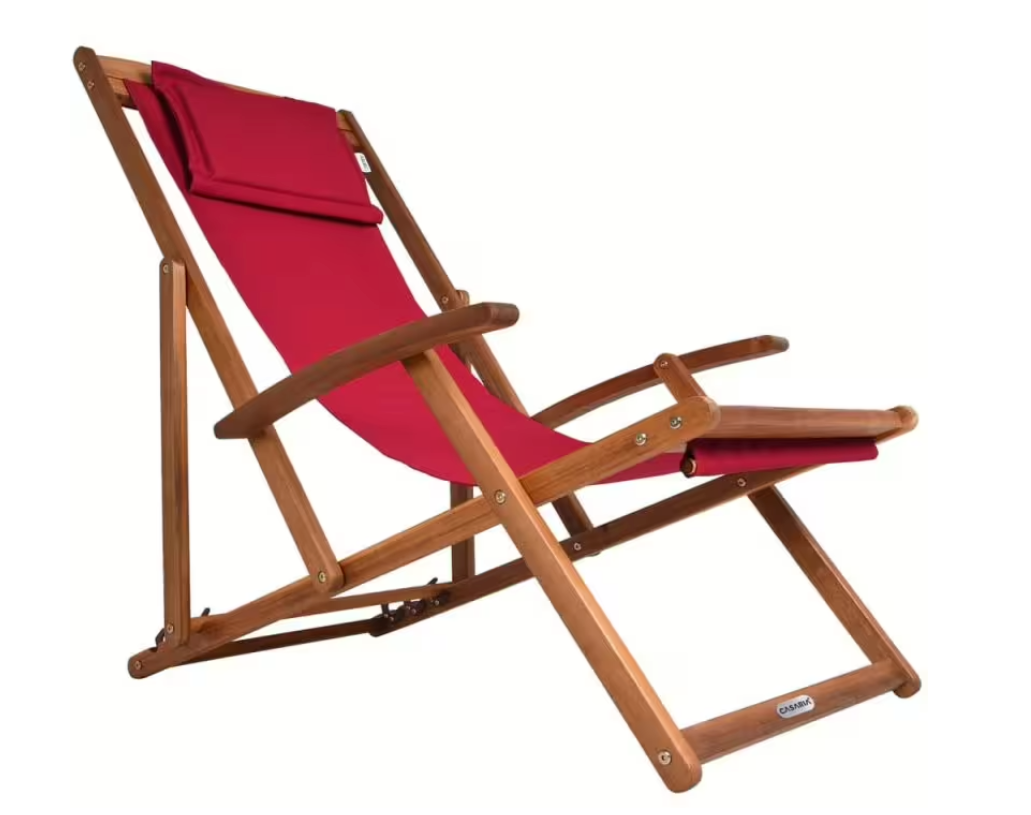 Casaria Tuinligstoel Strandstoel – Voorzien Van Drie Standen En Afneembare Detex Hoofdsteun En Opvouwbaar Frame – For Strand En Terras – Rood Polyester En Acaciahout – 94x60x94 cm