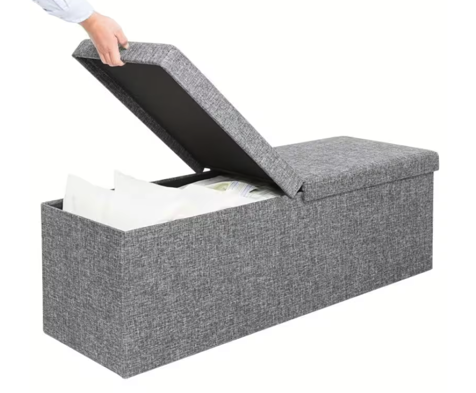 Casaria Opbergbank Hocker Faltbar – Voorzien Van Tweezijdig Te Openen Deksel En Vormvast Schuimkussen En Inklapbaar Frame – Voor Woonkamer En Slaapkamer – Lichtgrijs Polyester En Mdf – 80x40x40 cm