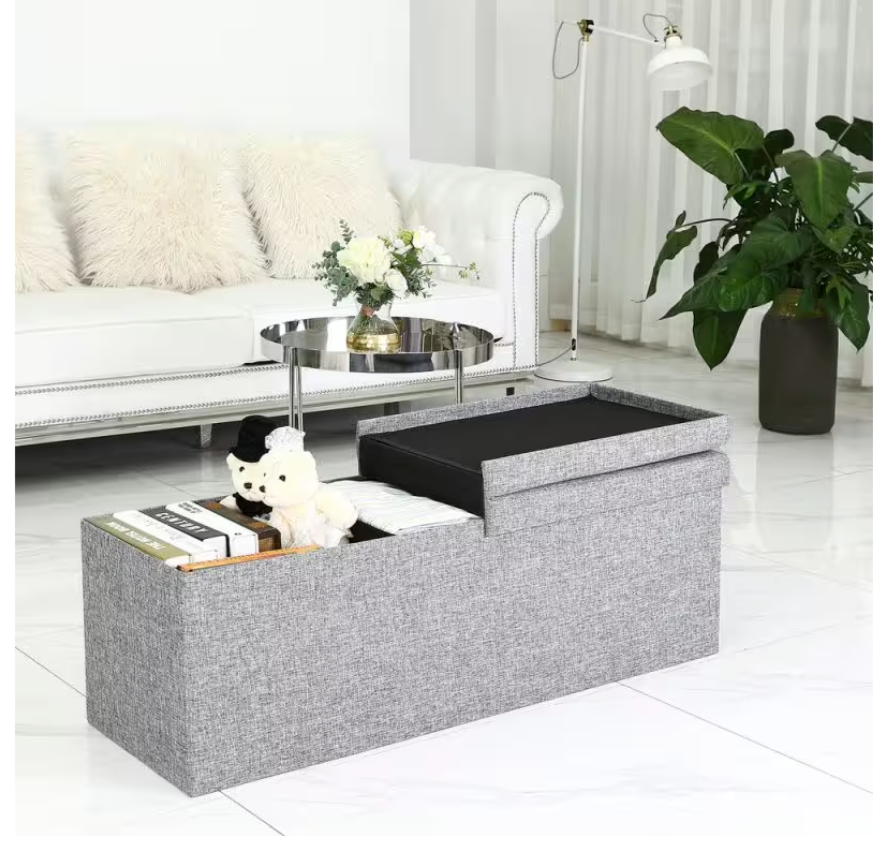 Casaria Opbergbank Hocker Faltbar – Voorzien Van Tweezijdig Te Openen Deksel En Vormvast Schuimkussen En Inklapbaar Frame – Voor Woonkamer En Slaapkamer – Lichtgrijs Polyester En Mdf – 80x40x40 cm