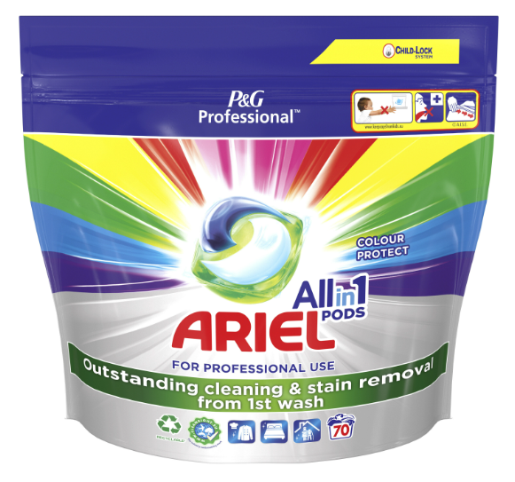 Ariel Wasmiddel Pods Color 3in1 – Voorzien Van Dieptereiniging En Uitstekende Kleurbescherming En Kinderveilige Sluiting – Voor Gekleurde Was – Blauw En Groen Kunststof – 70 Pods