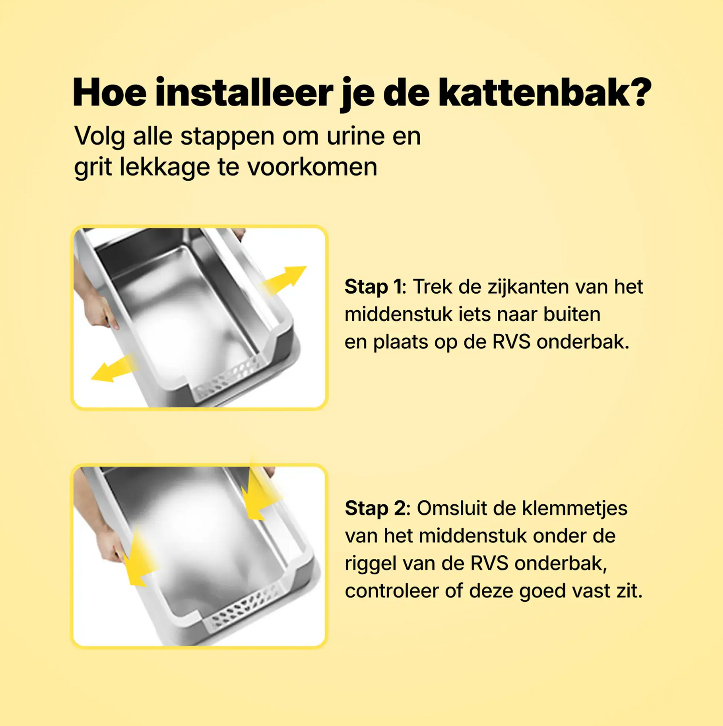 Jake & Jacky RVS Kattenbak Open XXL - voor Grote Katten - Incl. Kattenbakschep met Houder en Gritopvang Mat