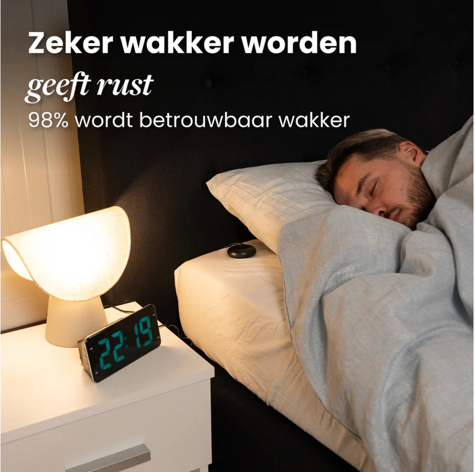 DreamCare Pulse Wekker Met Trilfunctie En Bed Shaker – Voorzien Van Volledig Dimbaar Display En Dubbel Alarm En Snoozefunctie – Voor Diepe Slapers En Slechthorenden – Zwart Kunststof – 180 cm Kabel