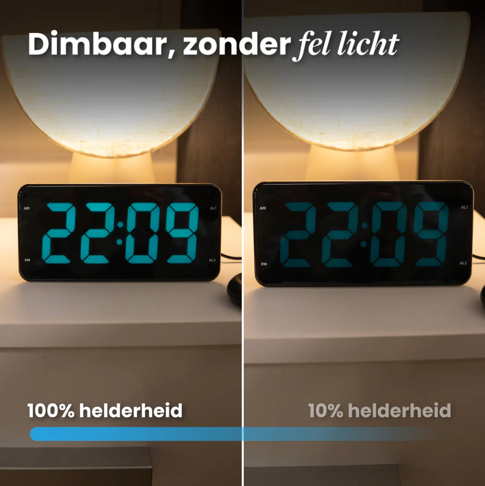 DreamCare Pulse Wekker Met Trilfunctie En Bed Shaker – Voorzien Van Volledig Dimbaar Display En Dubbel Alarm En Snoozefunctie – Voor Diepe Slapers En Slechthorenden – Zwart Kunststof – 180 cm Kabel