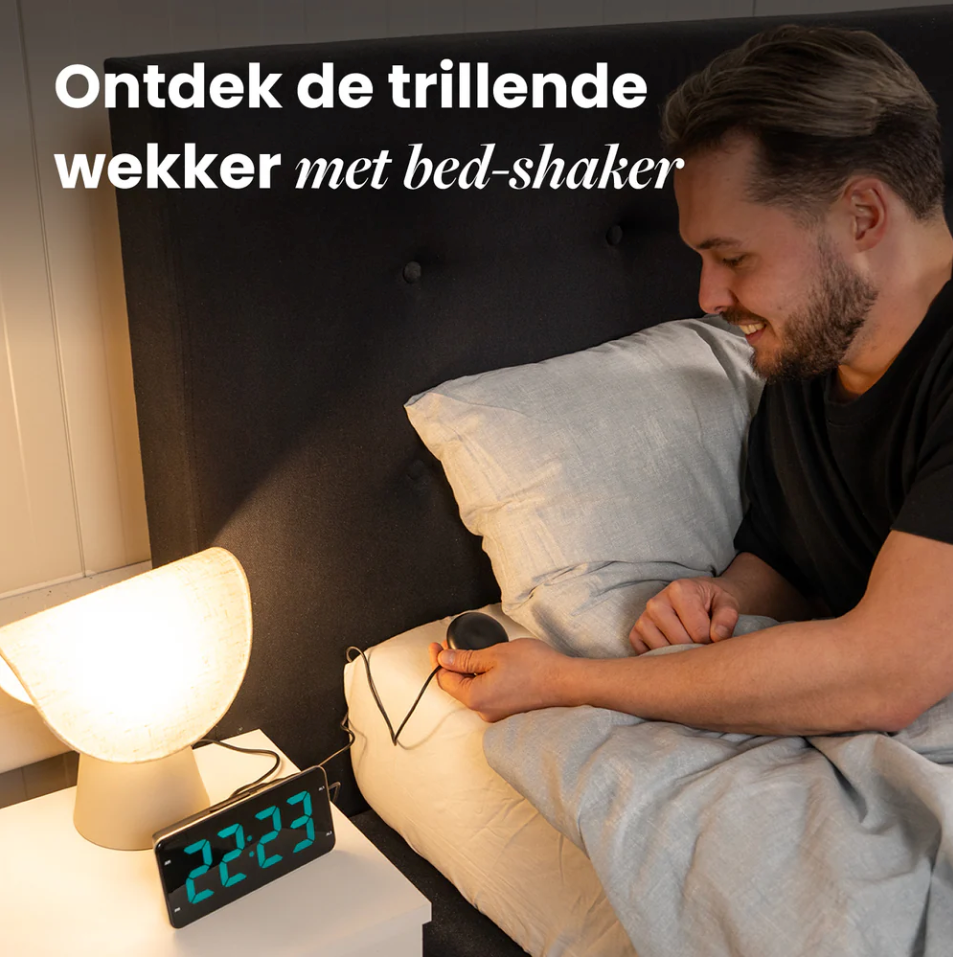 DreamCare Pulse Wekker Met Trilfunctie En Bed Shaker – Voorzien Van Volledig Dimbaar Display En Dubbel Alarm En Snoozefunctie – Voor Diepe Slapers En Slechthorenden – Zwart Kunststof – 180 cm Kabel