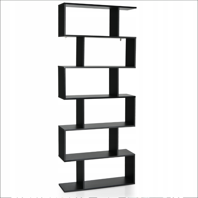 Coast Standregal 6 Level S-vorm Boekenkast opslagplek hout kleurselectie zwart-zwart