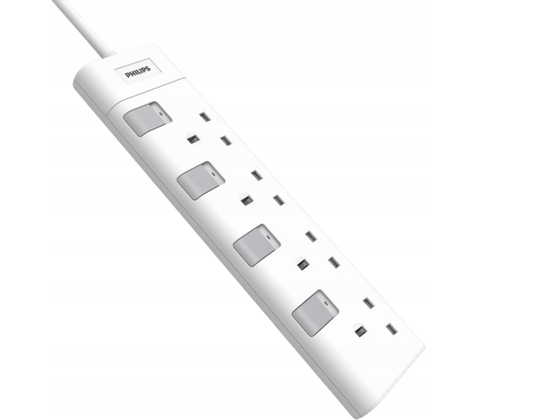 Philips verlengkabel strip 2 m 4 stopcontacten wit - UK