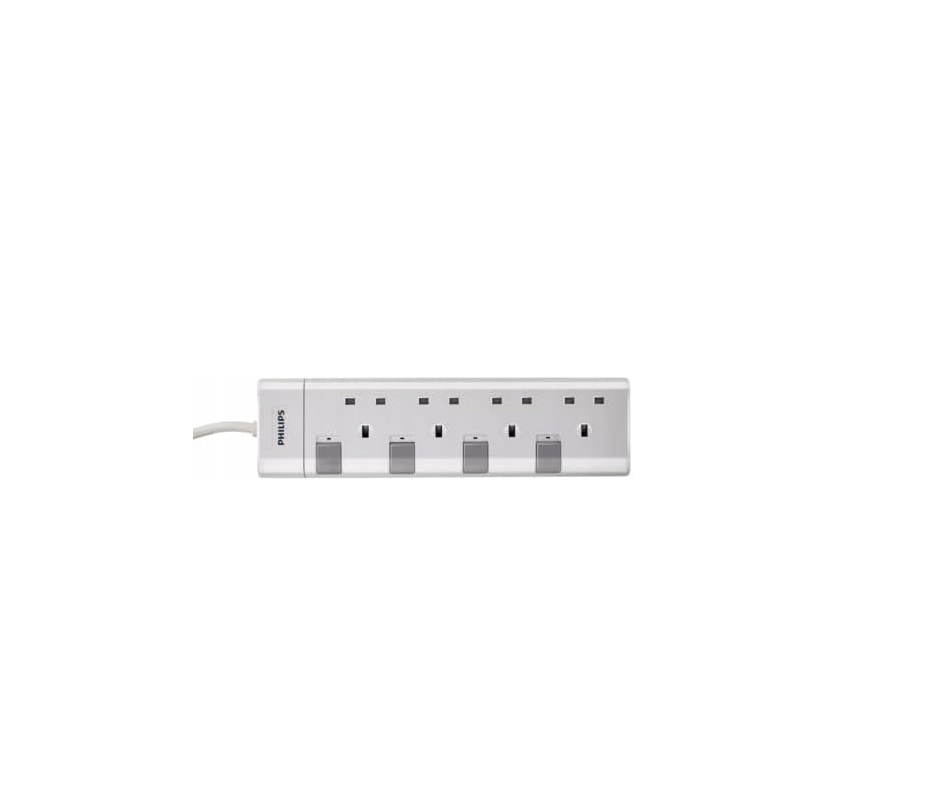 Philips verlengkabel strip 2 m 4 stopcontacten wit - UK