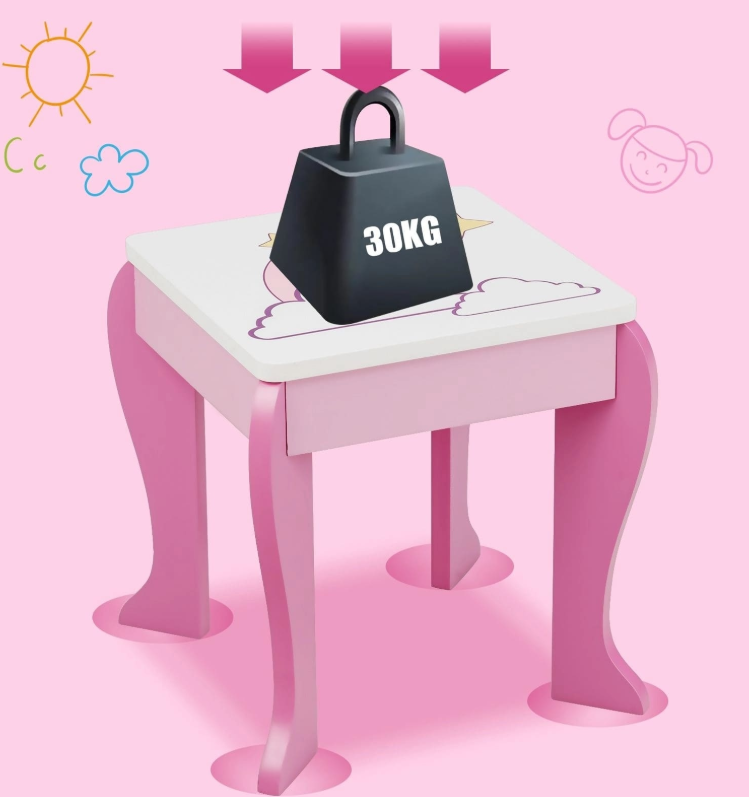 costway kaptafel voor meisjes - wit met roze - 49.5 x 35.5 x 89 cm