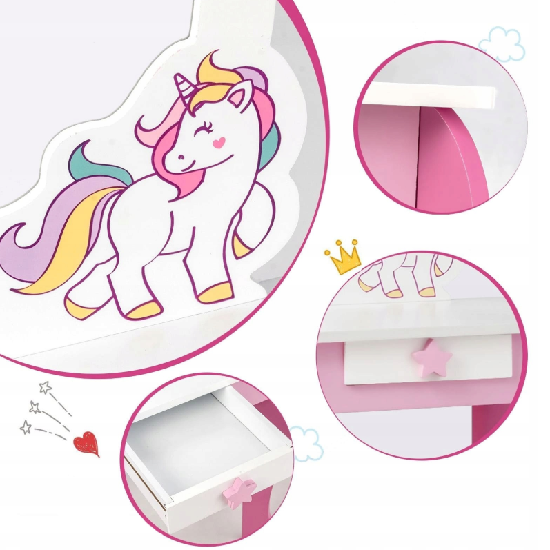 costway kaptafel voor meisjes - wit met roze - 49.5 x 35.5 x 89 cm