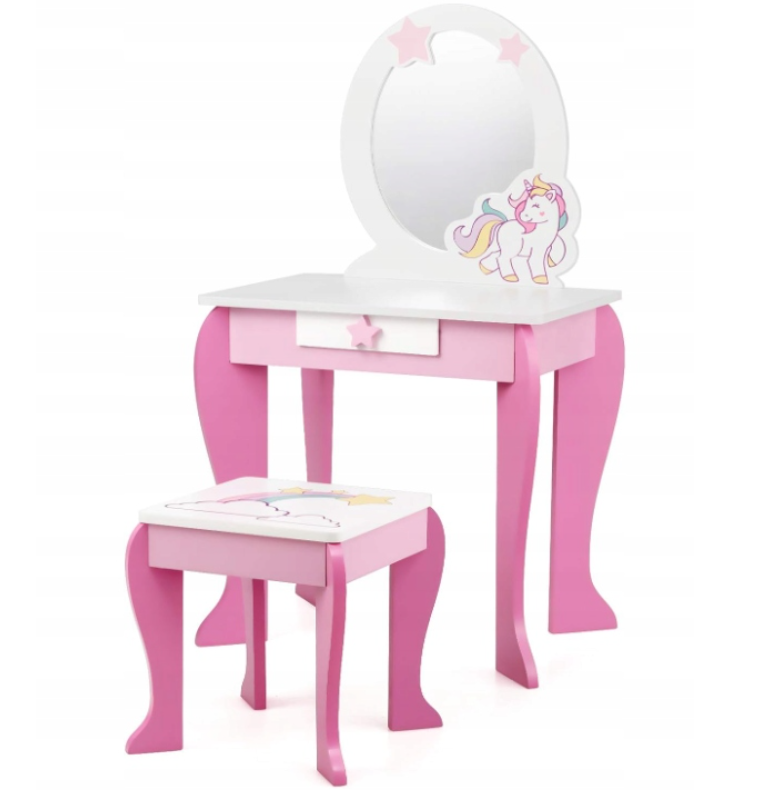 costway kaptafel voor meisjes - wit met roze - 49.5 x 35.5 x 89 cm
