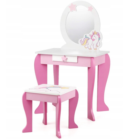 costway kaptafel voor meisjes - wit met roze - 49.5 x 35.5 x 89 cm