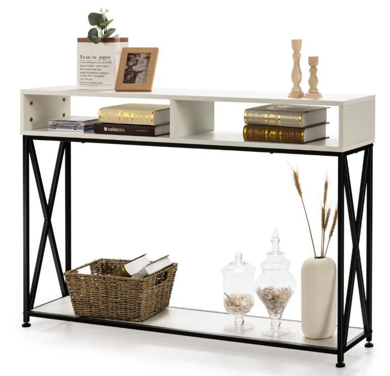 Coast Console Tafel - 2 Opbergvakken 1 Open Plank - 120 x 23 x 79 cm - Zwart - Staal+Hout