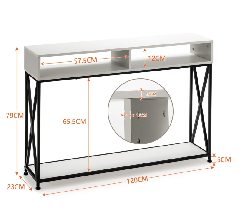 Coast Console Tafel - 2 Opbergvakken 1 Open Plank - 120 x 23 x 79 cm - Zwart - Staal+Hout