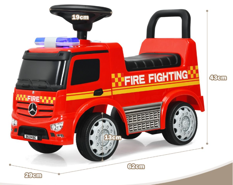 Kust Kinderbrandweerauto Gelicentieerde Mercedes Benz Glijauto 62 x 29 x 43 cm rood
