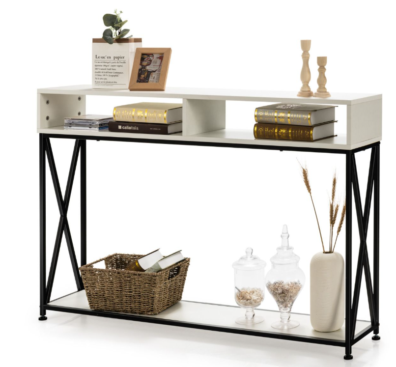 Coast Consoletafel – Open Plank & Stalen Frame – 120 x 23 x 79 cm – Wit