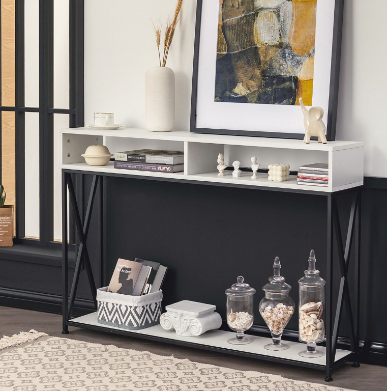 Coast Consoletafel – Open Plank & Stalen Frame – 120 x 23 x 79 cm – Wit