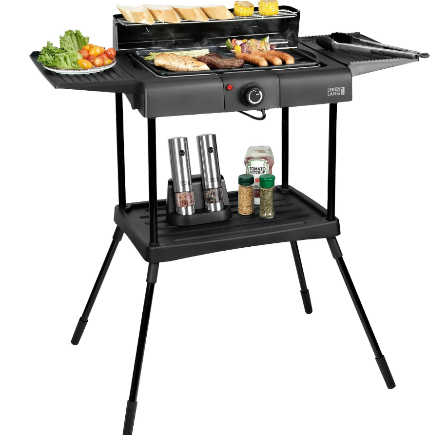 Lebenlang 2-in-1 Elektrische Grill – Tafel- en Staande Grill – 2000W – Voor Binnen en Buiten – Inclusief Grilltang – Anti-aanbaklaag