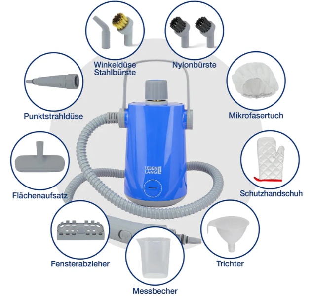 LEBENLANG Elektrische Stoomreiniger Handheld Stoomreiniger - 1000W & 300ml + 10x Accessoires