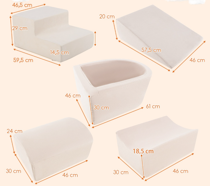 5-delige Foam Speelblokken met Ballenbad – Zachte XXL Bouwblokken voor Peuters en Kinderen – Beige – Om te Spelen, Klimmen & Bouwen