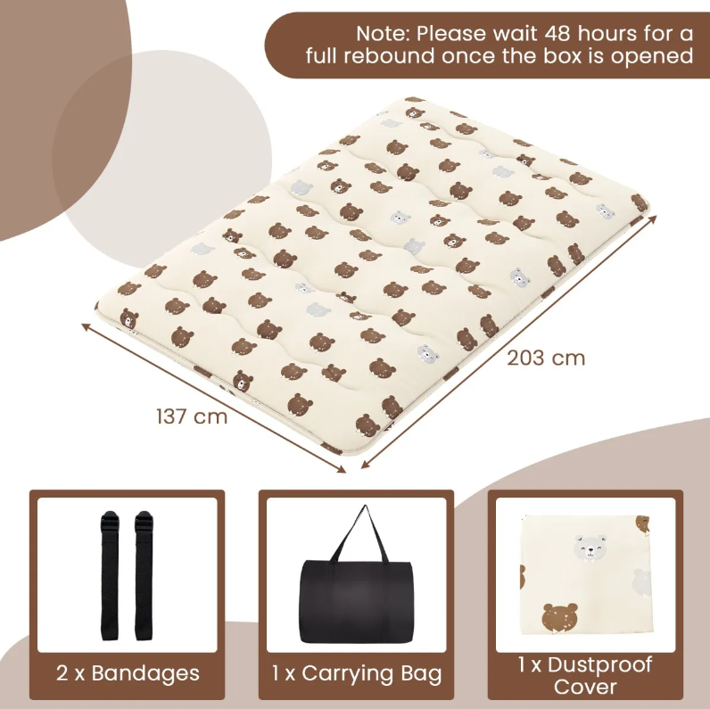 Comfortabele Coast Futon Matras 140 cm Beige – Opvouwbare Tatami Slaapmat met Wasbare Hoes