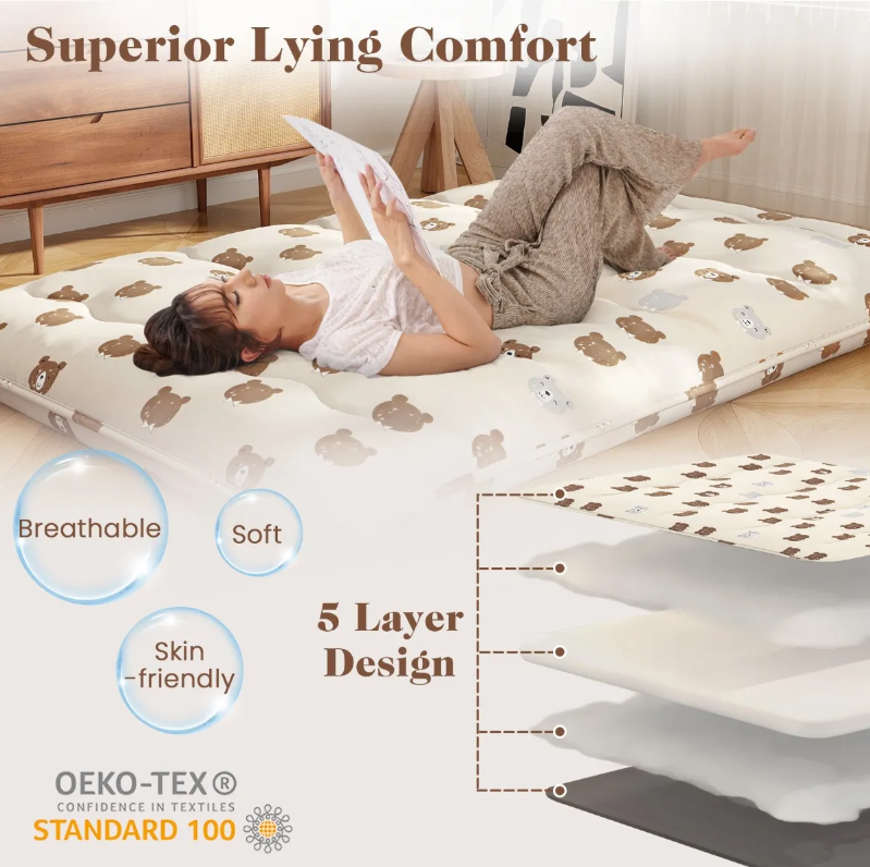 Comfortabele Coast Futon Matras 140 cm Beige – Opvouwbare Tatami Slaapmat met Wasbare Hoes