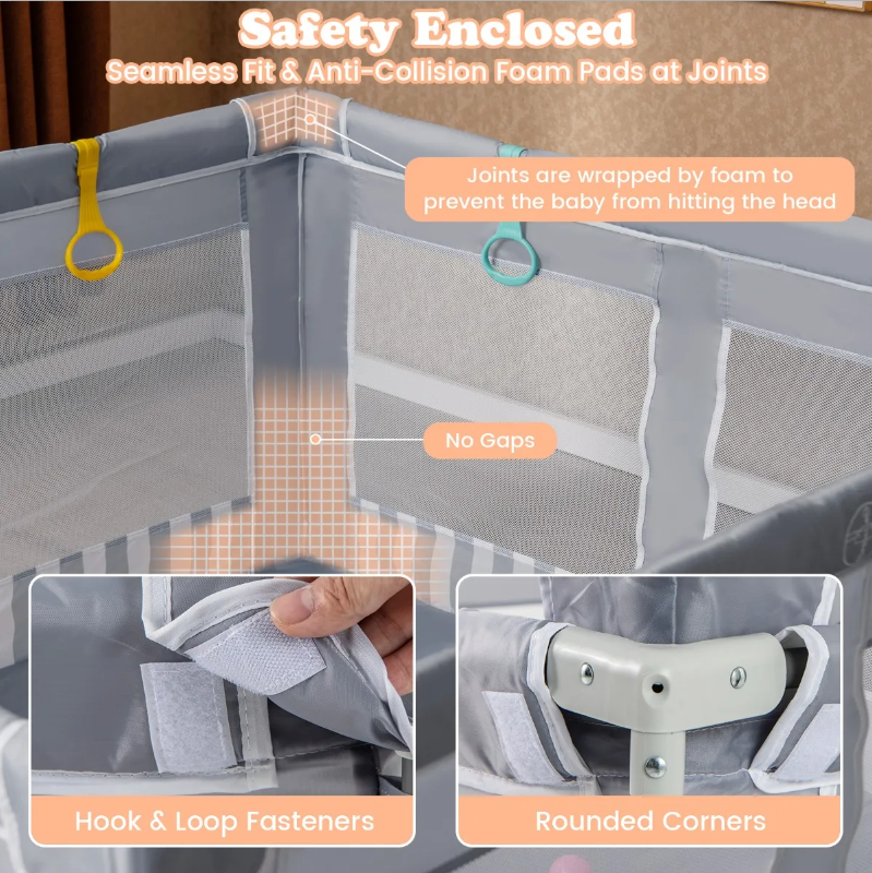 Coast Grote Opvouwbare Babybox 150x150 cm Grijs – Veilig Speelhek met Ritssluiting, 50 Zeeballen en 4 Hijsringen