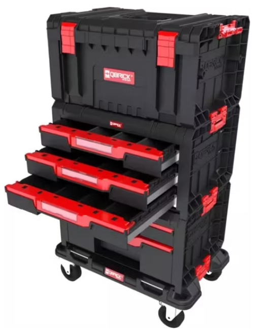 Qbrick System – Pro Drawer Workshop Gereedschapswagen – 52.5x34.5x88.5 cm – Zwart Kunststof – Modulair met Lades & Transportplatform – Water- & Stofdicht – Voor Professionele Werkplaats