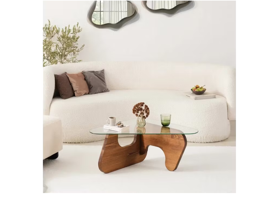 Salontafel - Gehard glas - Massief hout – Freya Chesnut Forme XL - Kastanjekleur