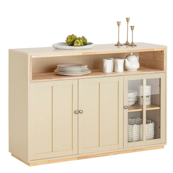 SoBuy Keukenkastje - 3 Deuren - Max. 70 kg - 120 x 40 x 85 cm - Beige