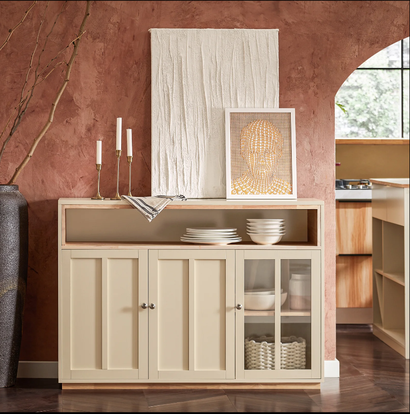 SoBuy Keukenkastje - 3 Deuren - Max. 70 kg - 120 x 40 x 85 cm - Beige