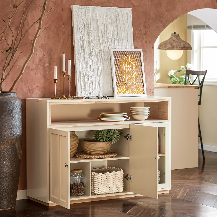 SoBuy Keukenkastje - 3 Deuren - Max. 70 kg - 120 x 40 x 85 cm - Beige