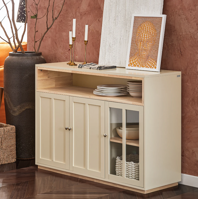 SoBuy Keukenkastje - 3 Deuren - Max. 70 kg - 120 x 40 x 85 cm - Beige