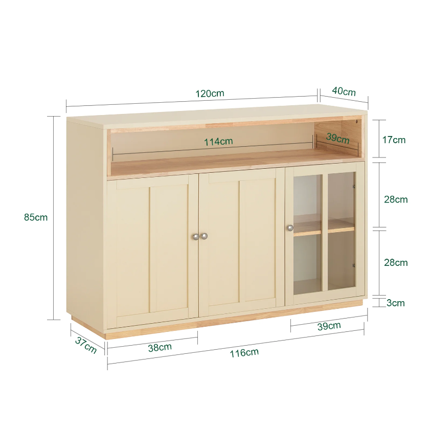 SoBuy Keukenkastje - 3 Deuren - Max. 70 kg - 120 x 40 x 85 cm - Beige