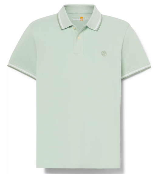 Timberland Oyster River Tipped Collar Polo Heren – Maat L - Cameo Green – Slim Fit – Ruglengte 70,5 cm – Gewicht 245 g/m²