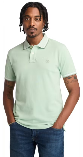 Timberland Oyster River Tipped Collar Polo Heren – Maat L - Cameo Green – Slim Fit – Ruglengte 70,5 cm – Gewicht 245 g/m²