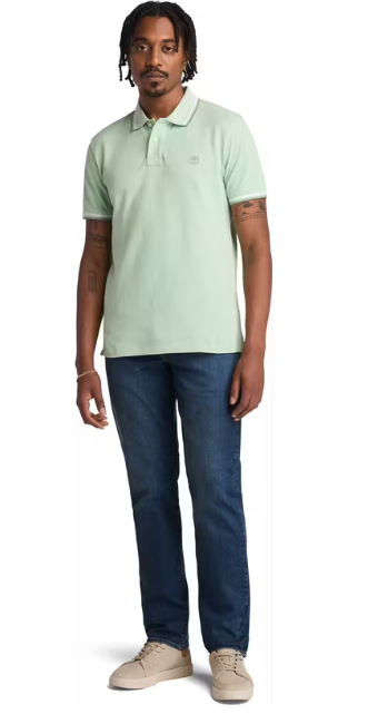 Timberland Oyster River Tipped Collar Polo Heren – Maat L - Cameo Green – Slim Fit – Ruglengte 70,5 cm – Gewicht 245 g/m²