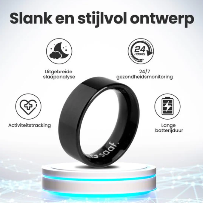 Saaf Smart Ring - Maat 11 - voor Dames en Heren - Activity Tracker - Wearables - Zwart