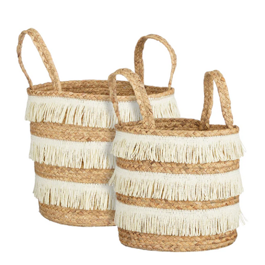 Mica Decorations Opbergmanden Set van 2 – Waterhyacint – Bruin – H30/27 x Ø32/28 cm