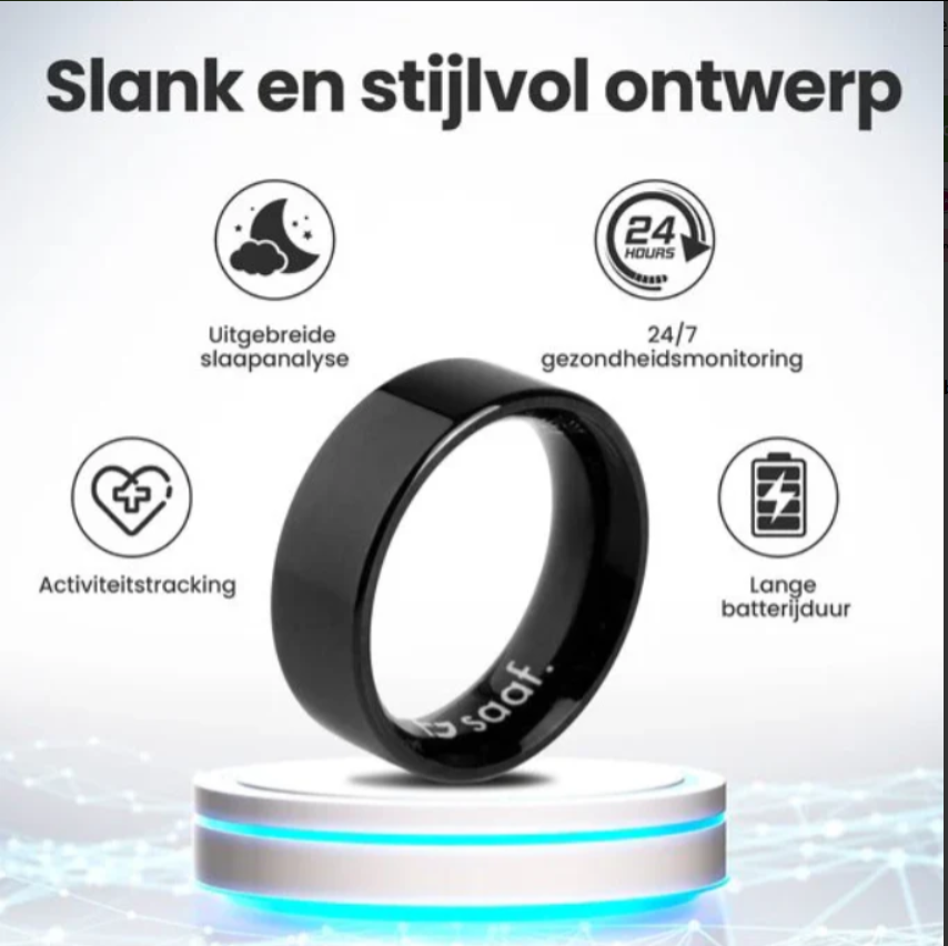 Saaf Smart Ring - Maat 12 - voor Dames en Heren - Activity Tracker - Wearables - Zwart