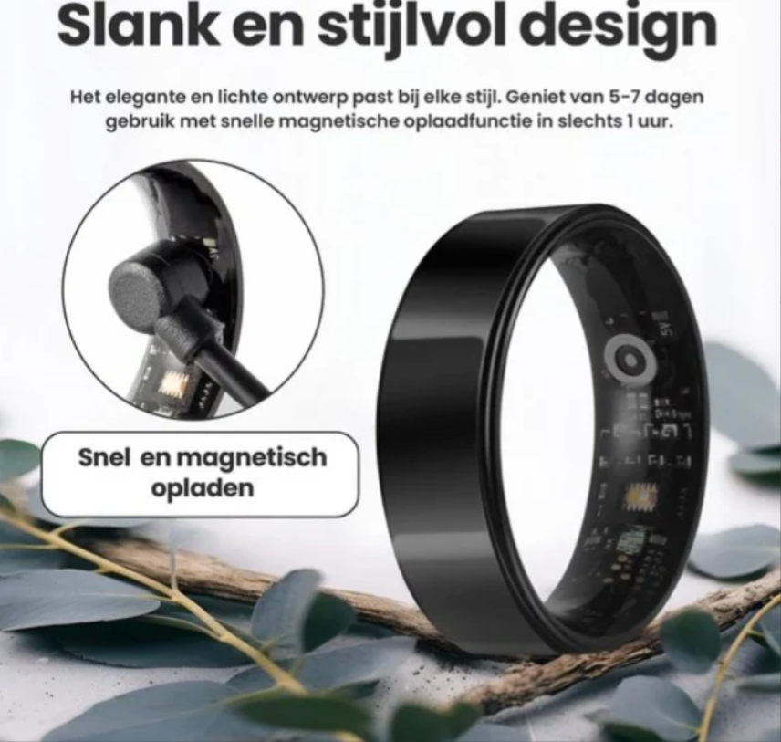Saaf Smart Ring - Maat 12 - voor Dames en Heren - Activity Tracker - Wearables - Zwart