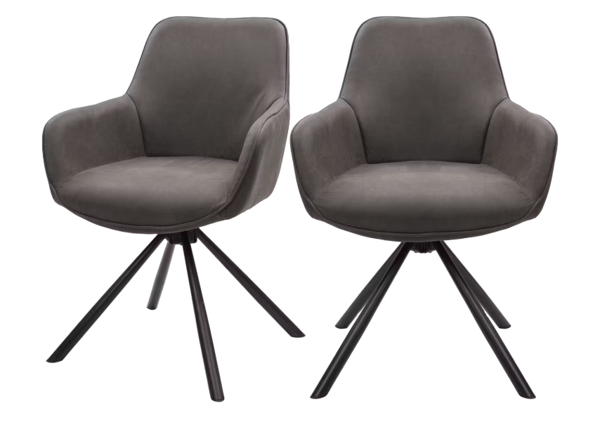 Dutchbone Oliver Draaibare Eetkamerstoel 57x60x86 cm – Microvezel Antraciet – Set van 2