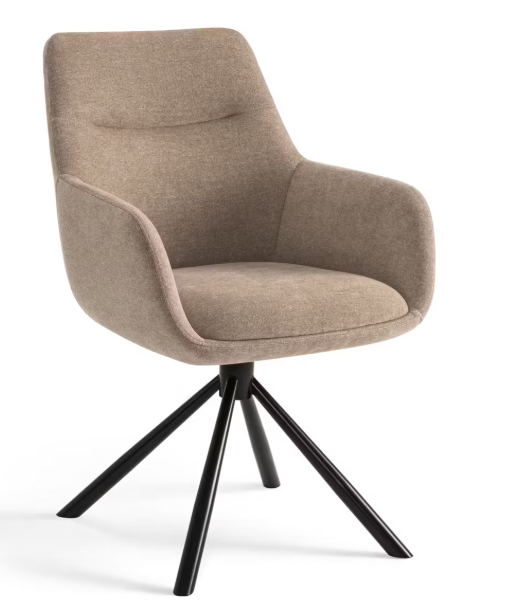 Criks Design Eetkamerstoel Olivia Bruin – 53x66x87 cm – Draaibare Armstoel met Comfortabele Stoffen Zitting