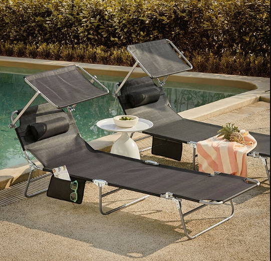 SoBuy Ligbed Met Zonnekap - Zwart - 195x90x63cm