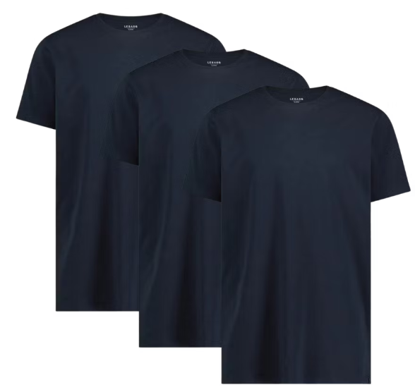 LebasQ Miles Long Fit T-Shirt Heren - 3-pack - Ronde Hals - Kleur: Navy - Maat L