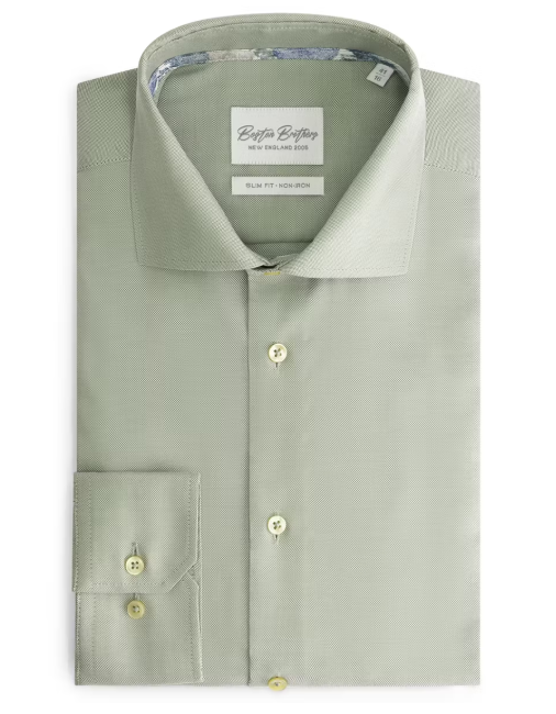 Boston Brothers Non-Iron Overhemd – Heren – Slim Fit – Wide Spread – Oxford Weving – Lichtgroen – Maat 38