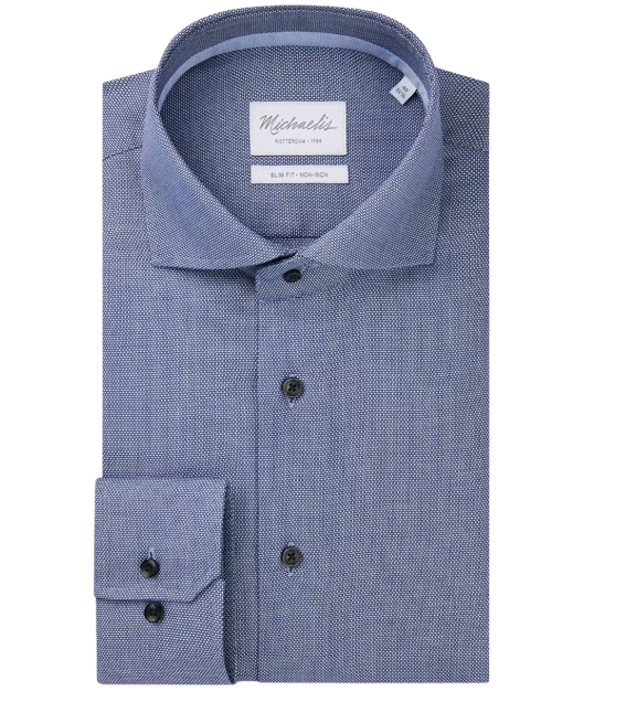 Michaelis Slim Fit Herenoverhemd - Navy - Maat 40 - Cutaway Kraag - 100% Katoen