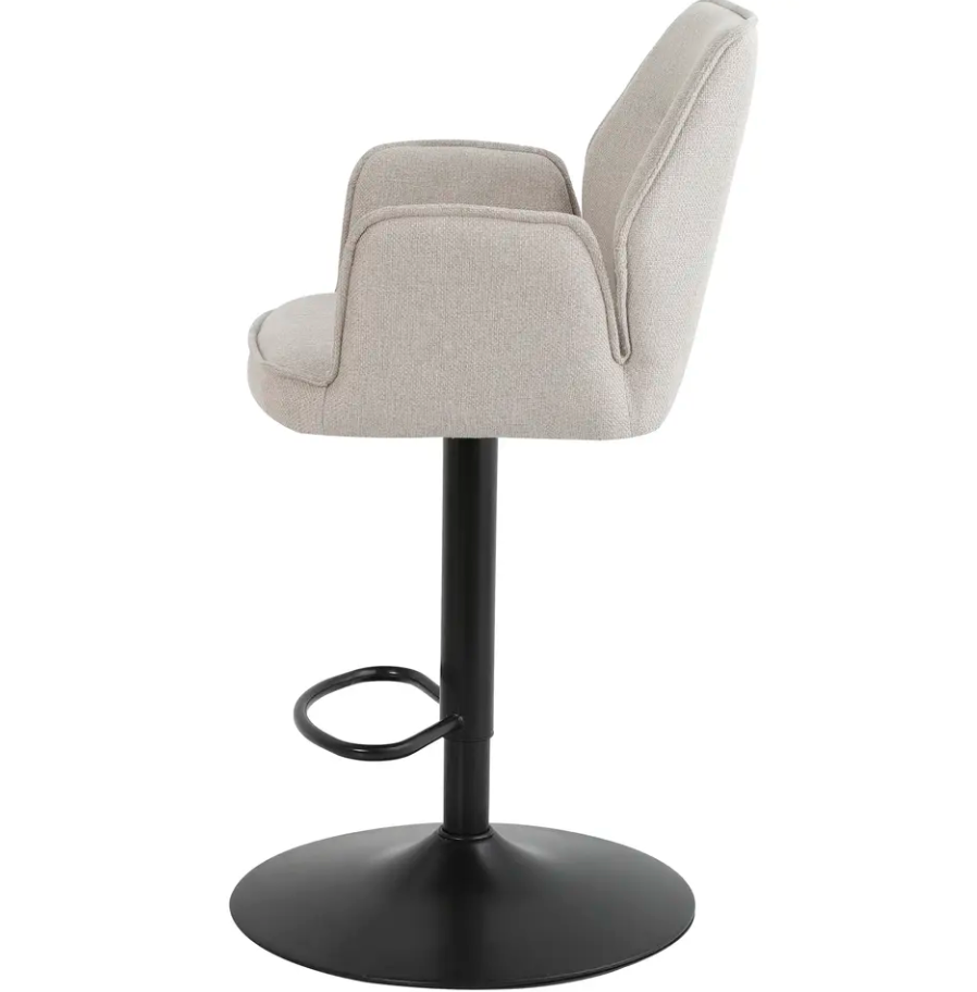 Barkruk Raffy Beige – Verstelbaar & Draaibaar – Met Armleuningen – Comfortabele Stoffen Zitting – Modern Design