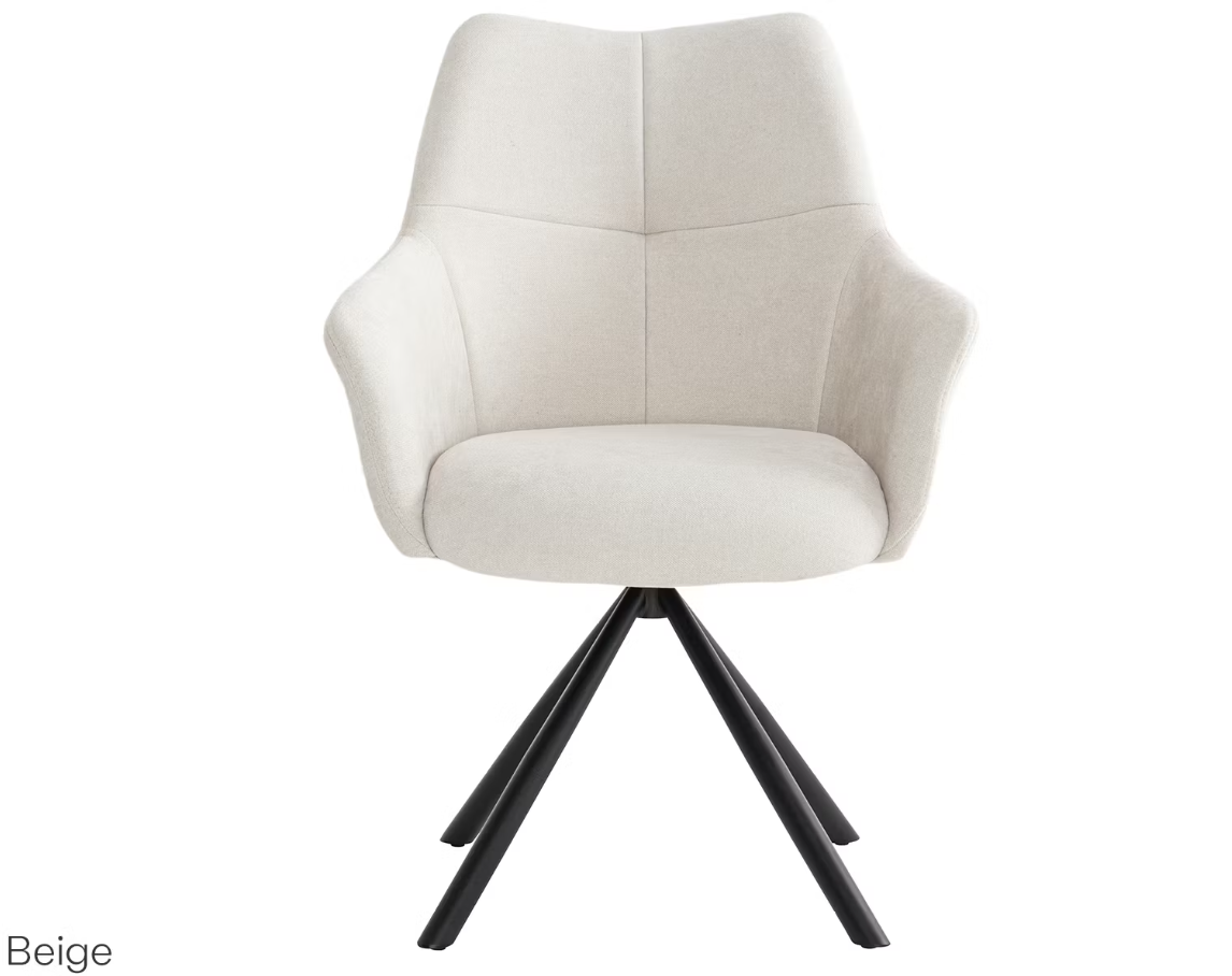Criks Design - Draaibare Eetkamerstoel Oliver - 180° Auto Return - 89,5x62x64,5 cm - Bull Denim/Metaal - Beige