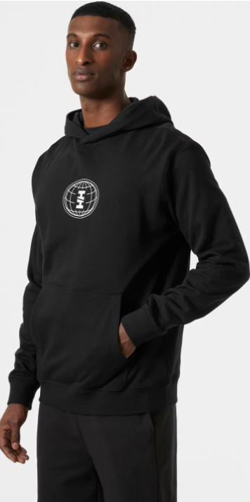 helly hansen core graphic hoodie heren – maat M – zwart – 80% katoen / 20% polyester – regular fit